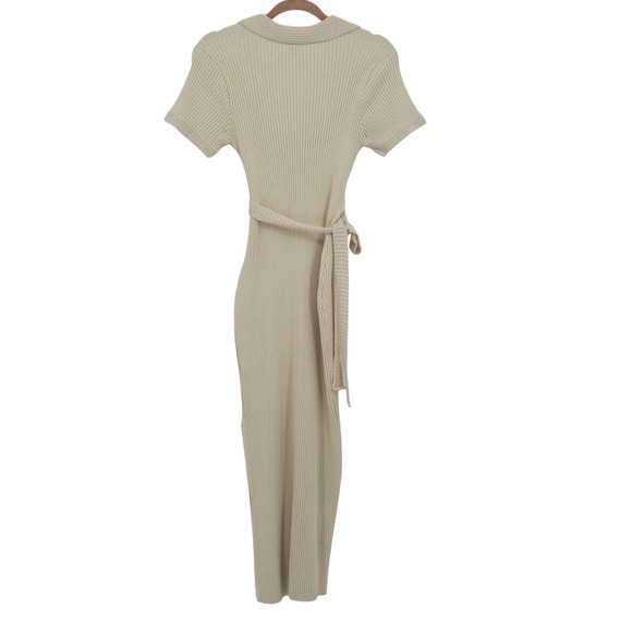 Joie Knit Midi Dress Womens L Beige Ribbed Classic Boho Staple Casual Chic - Picture 3 of 16